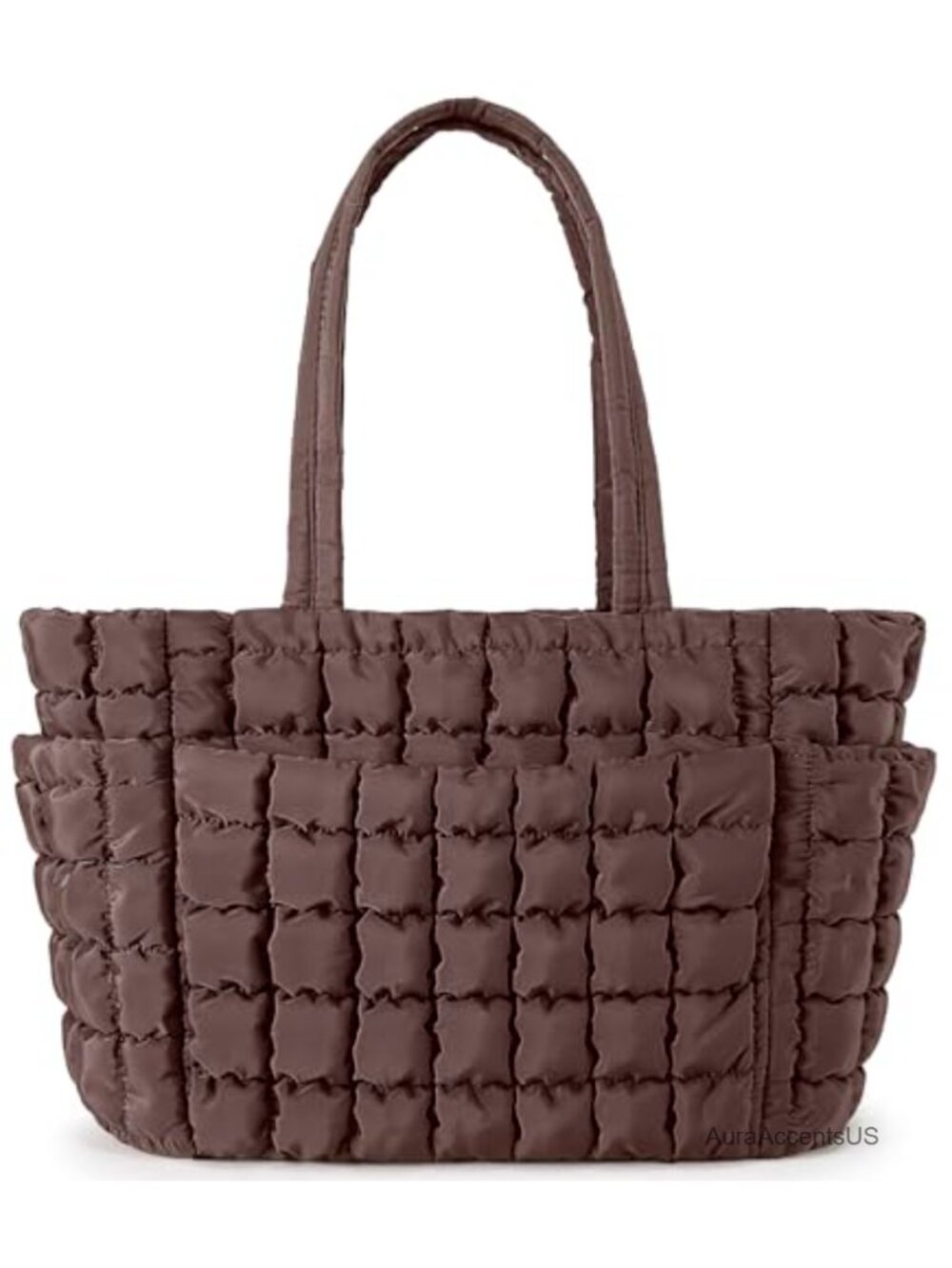 Fluffy Quilted Nylon Puffer Tote Bag for Women - Large Satchel Handbag, Laptop